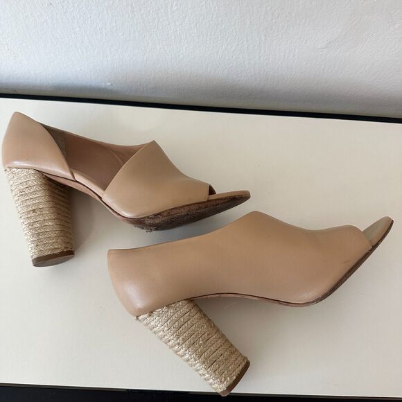 VINCE Percey Taupe Leather Open Toe Block Heel Sandals Jute Wrapped Heels 8.5 - Picture 10 of 10